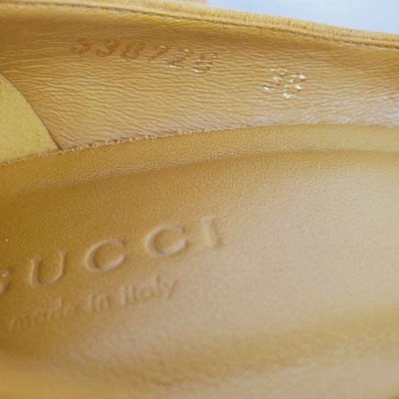 Gucci Suede Mustard Yellow Round Toe Pump Heels, Taylor Swift Favorite, Sz 8.5 - Picture 14 of 14